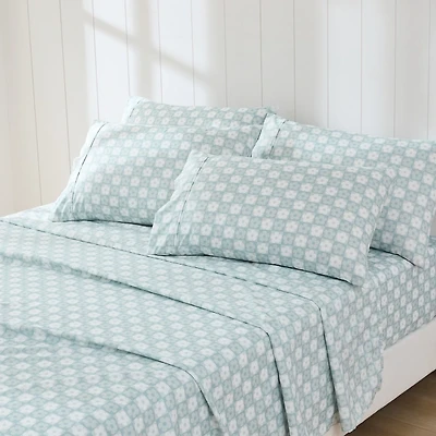 Aqua Blue Checkered Daisy 6-pc. Queen Sheet Set