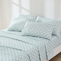 Aqua Blue Checkered Daisy 6-pc. Queen Sheet Set