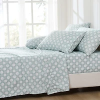 Aqua Blue Checkered Daisy 6-pc. Queen Sheet Set