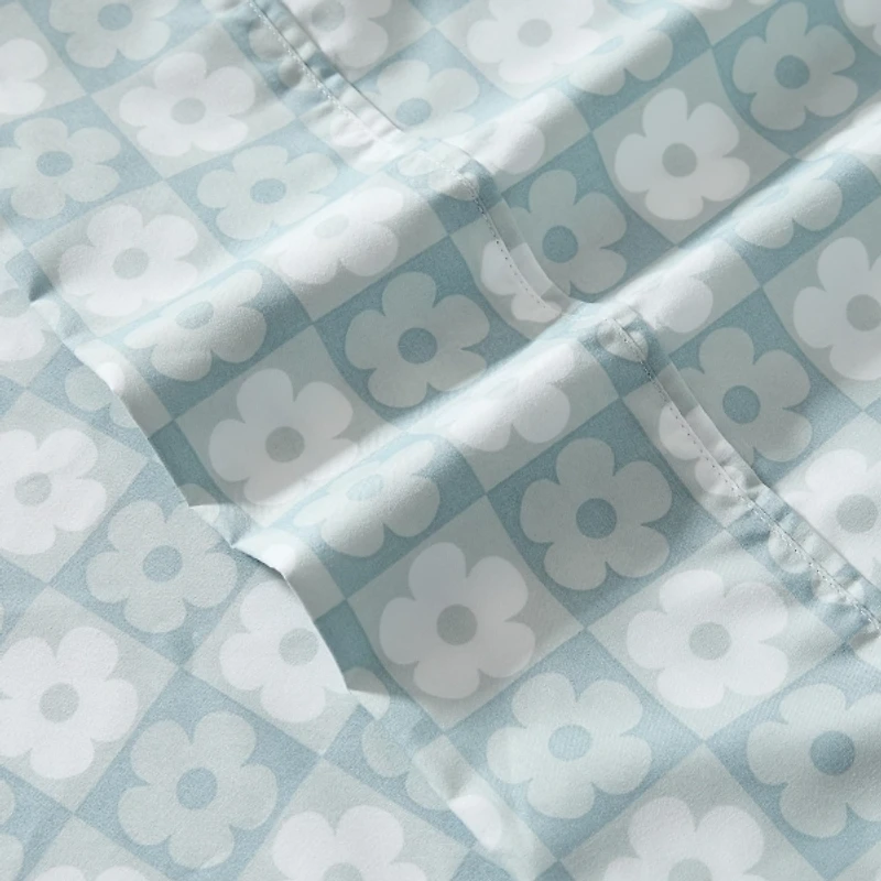 Aqua Blue Checkered Daisy 4-pc. Twin Sheet Set