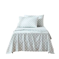 Aqua Blue Checkered Daisy 4-pc. Twin Sheet Set