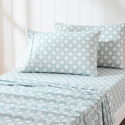 Aqua Blue Checkered Daisy 4-pc. Twin XL Sheet Set