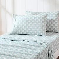 Aqua Blue Checkered Daisy 4-pc. Twin XL Sheet Set