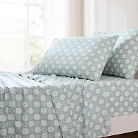 Aqua Blue Checkered Daisy 4-pc. Twin XL Sheet Set