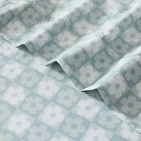 Aqua Blue Checkered Daisy 6-pc. Full Sheet Set