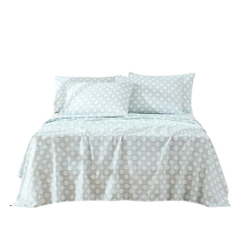 Aqua Blue Checkered Daisy 6-pc. Full Sheet Set