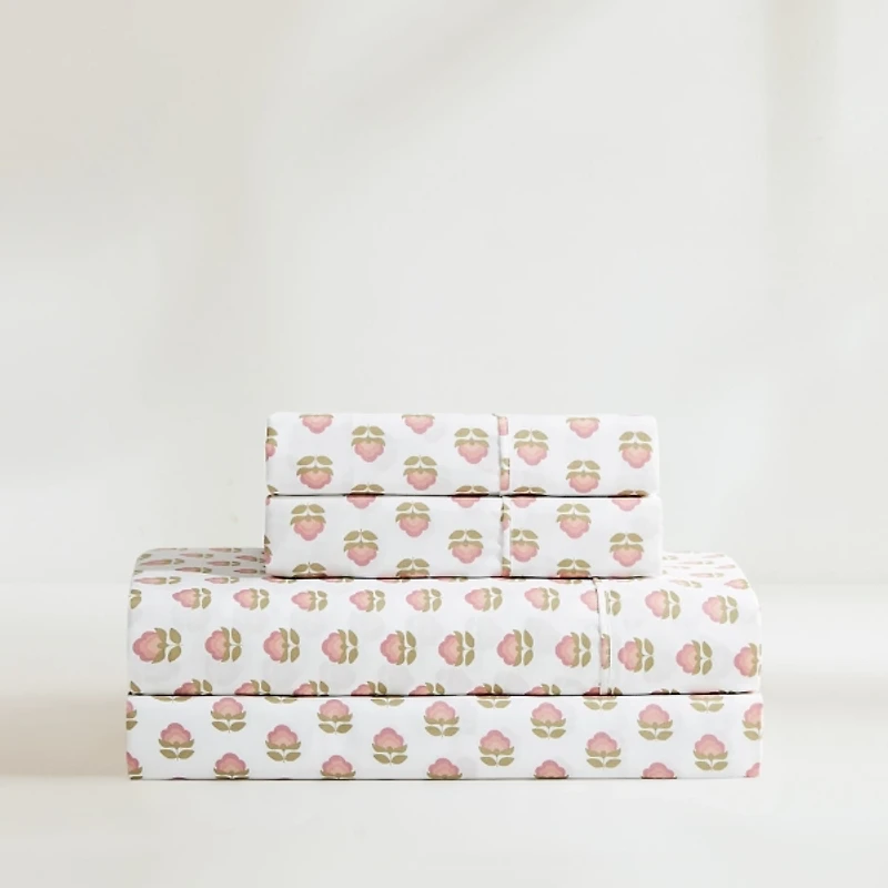 Prisha Peach Floral 4-pc. Twin XL Sheet Set
