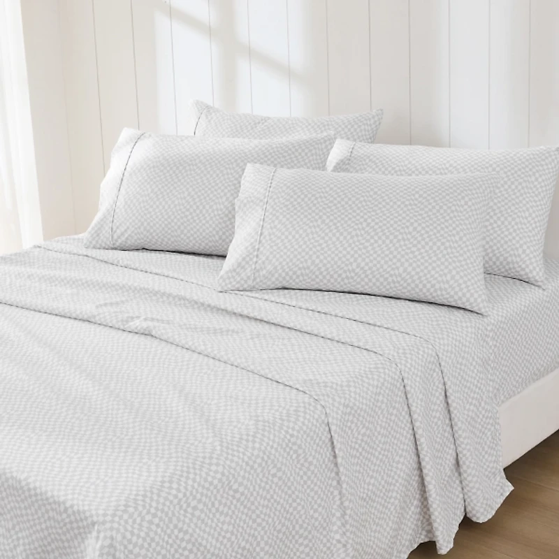 Gray Wavy Checkered 6-pc. Queen Sheet Set