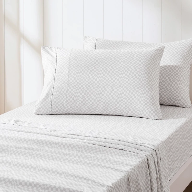 Gray Wavy Checkered 4-pc. Twin Sheet Set