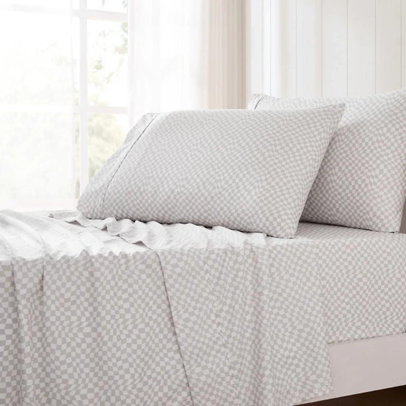 Gray Wavy Checkered 4-pc. Twin Sheet Set
