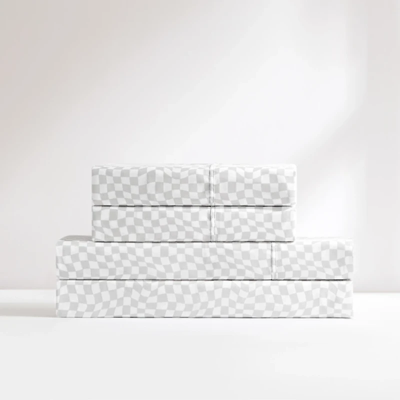 Gray Wavy Checkered 4-pc. Twin Sheet Set