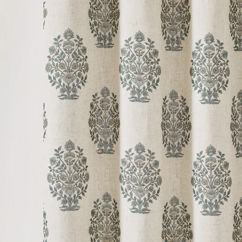 Sofia Blue Floral Black Shower Curtain