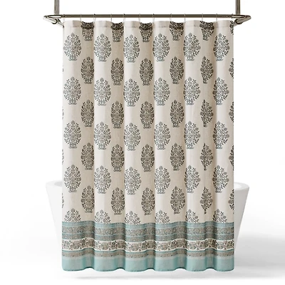 Sofia Blue Floral Black Shower Curtain