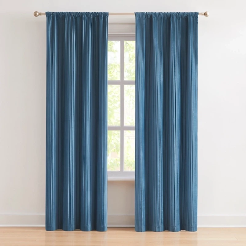 Blue Pleated Velvet Curtain Panel Set, 84 in.