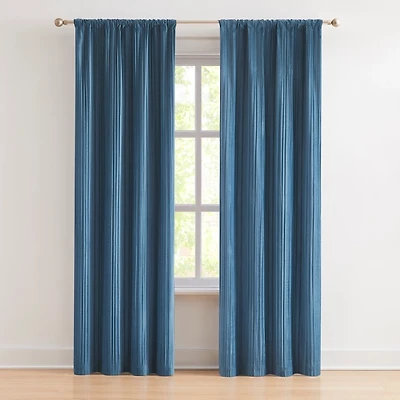 Blue Pleated Velvet Curtain Panel Set, 84 in.
