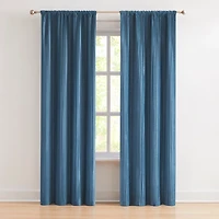 Blue Pleated Velvet Curtain Panel Set, 84 in.
