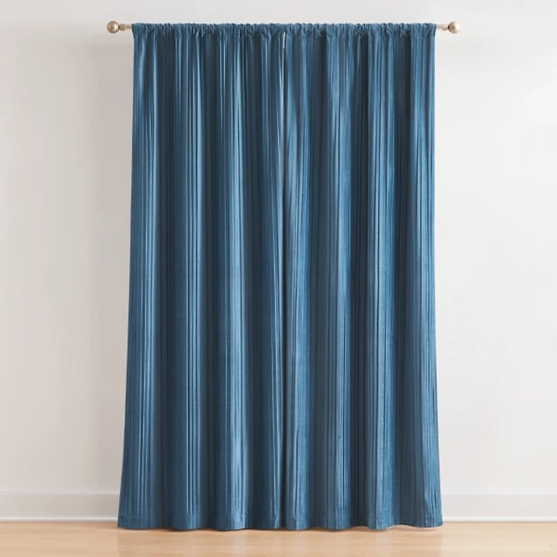 Blue Pleated Velvet Curtain Panel Set, 84 in.