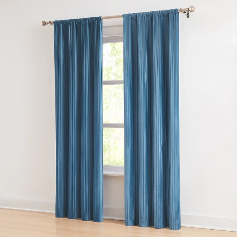 Blue Pleated Velvet Curtain Panel Set, 84 in.