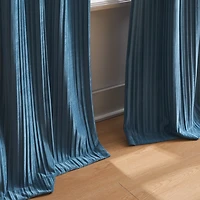 Blue Pleated Velvet Curtain Panel Set, 84 in.