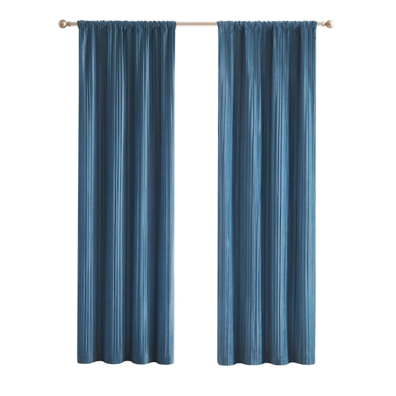 Blue Pleated Velvet Curtain Panel Set, 84 in.