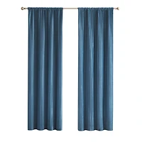 Blue Pleated Velvet Curtain Panel Set, 84 in.