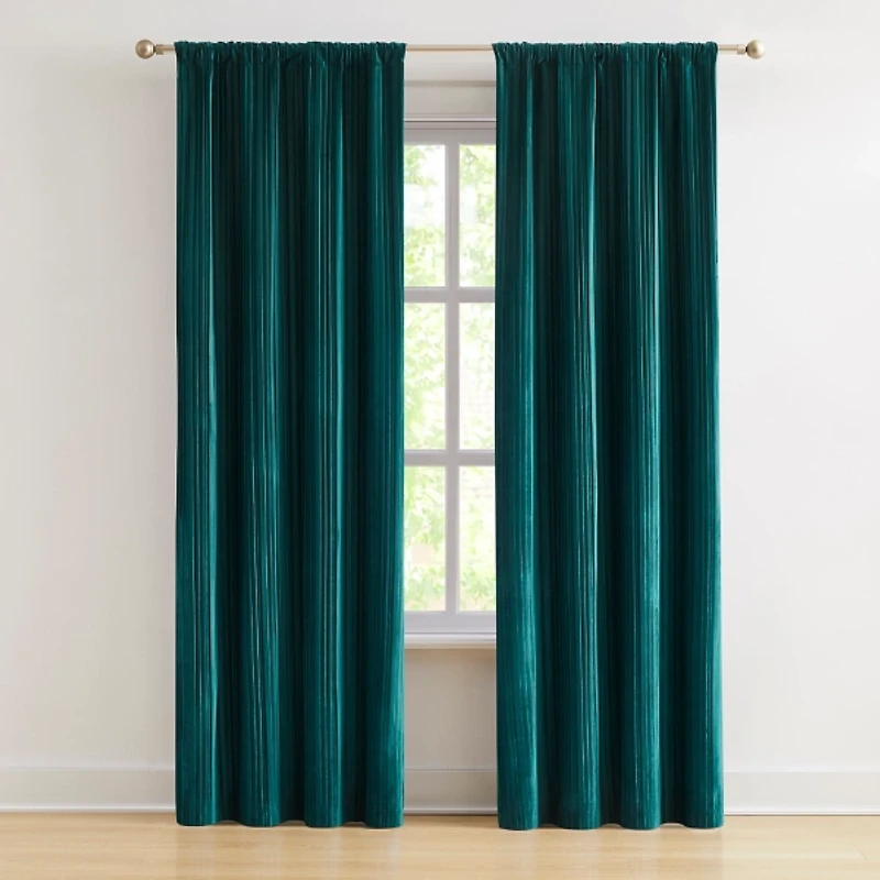 Teal Pleated Velvet Curtain Panel Set, 84 in.
