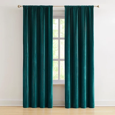 Teal Pleated Velvet Curtain Panel Set, 84 in.
