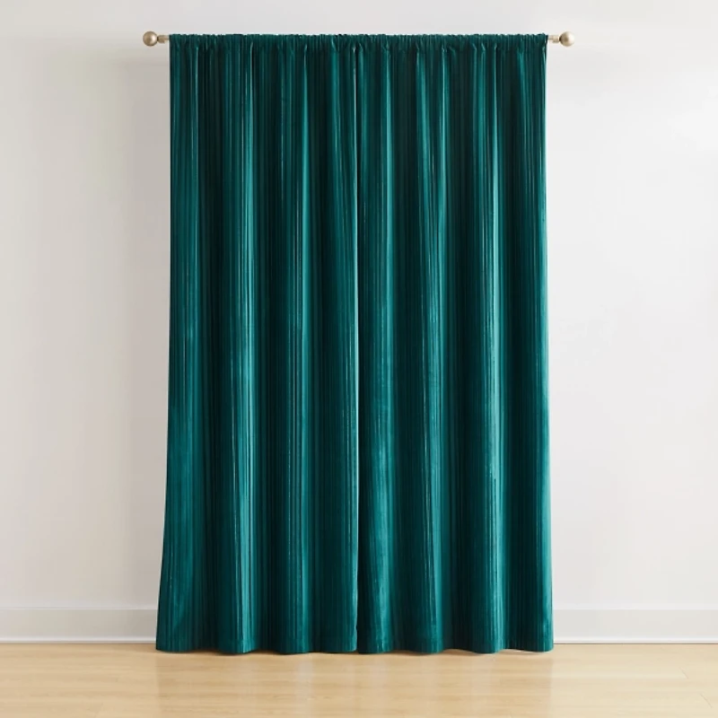 Teal Pleated Velvet Curtain Panel Set, 84 in.