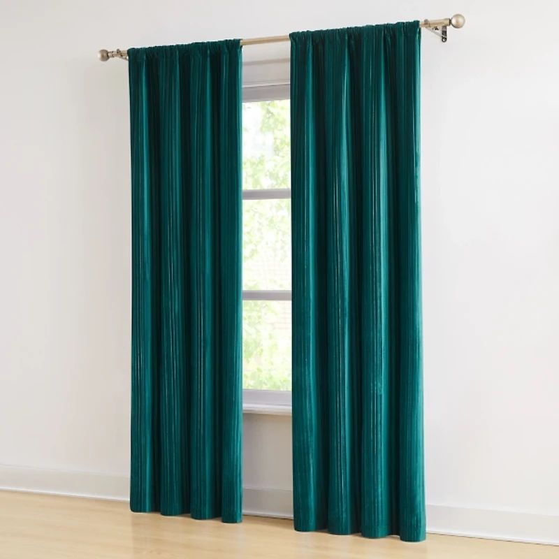 Teal Pleated Velvet Curtain Panel Set, 84 in.