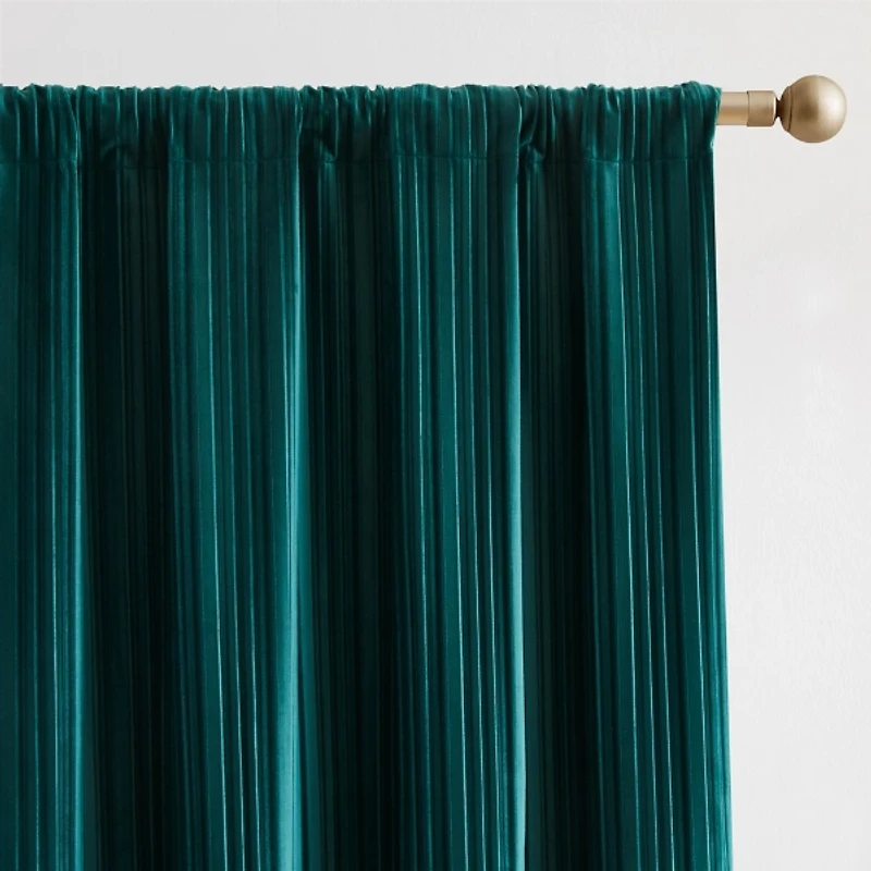 Teal Pleated Velvet Curtain Panel Set, 84 in.