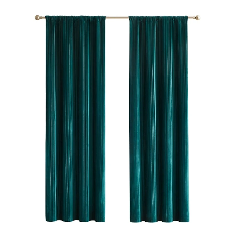 Teal Pleated Velvet Curtain Panel Set, 84 in.