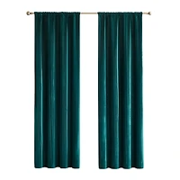 Teal Pleated Velvet Curtain Panel Set, 84 in.