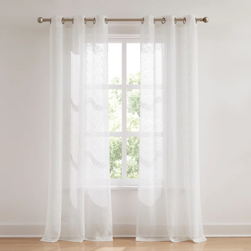 Sheer White Raindrop Curtain Panel Set, 84 in.