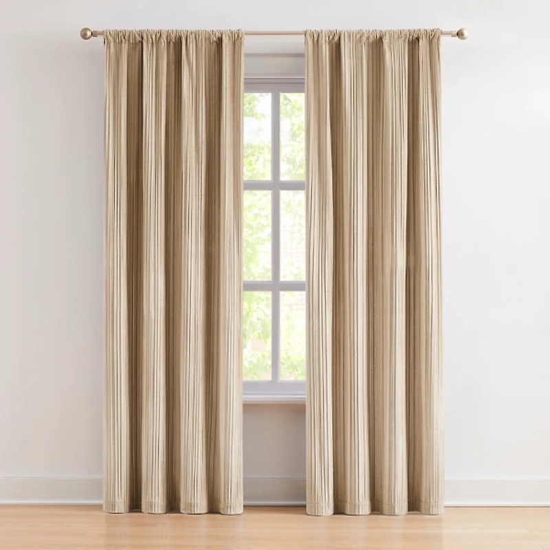 Tan Pleated Velvet Curtain Panel Set, 84 in.