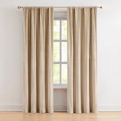 Tan Pleated Velvet Curtain Panel Set, 84 in.