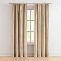 Tan Pleated Velvet Curtain Panel Set, 84 in.