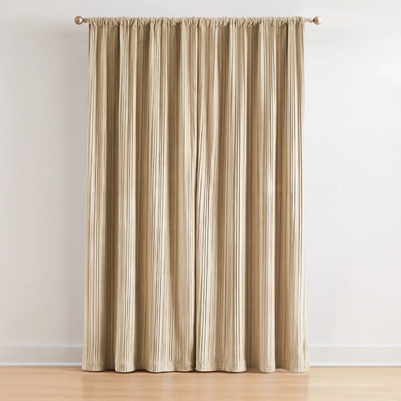 Tan Pleated Velvet Curtain Panel Set, 84 in.