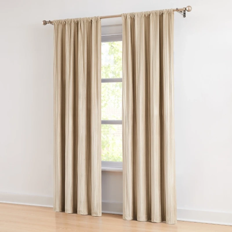 Tan Pleated Velvet Curtain Panel Set, 84 in.