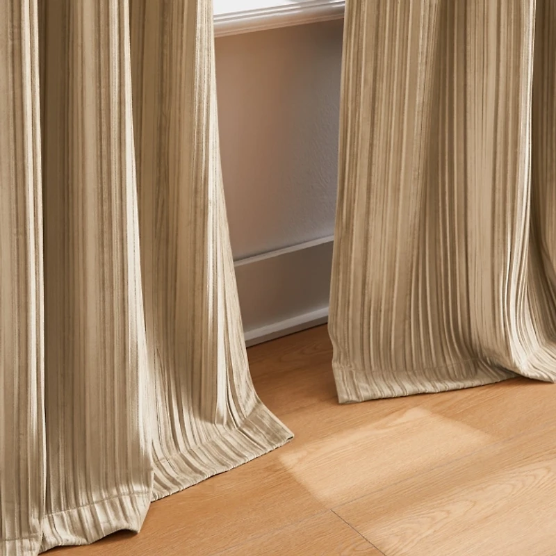 Tan Pleated Velvet Curtain Panel Set, 84 in.
