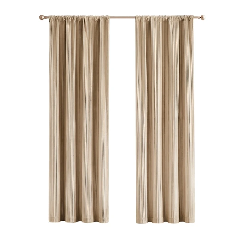 Tan Pleated Velvet Curtain Panel Set, 84 in.