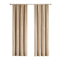 Tan Pleated Velvet Curtain Panel Set, 84 in.