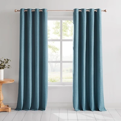 Blue Slub Blackout Curtain Panel Set, 84 in.