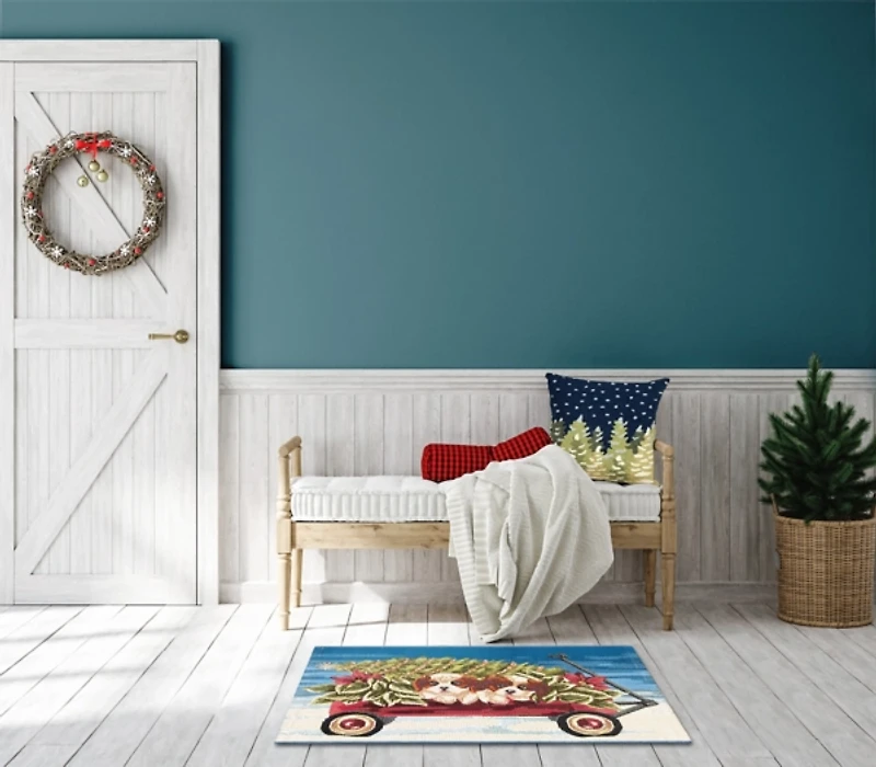 Pups in a Wagon Christmas Doormat, 28x47