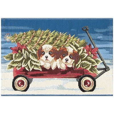 Pups in a Wagon Christmas Doormat, 28x47