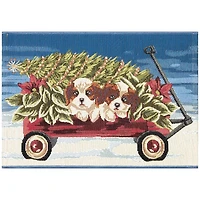 Pups in a Wagon Christmas Doormat, 28x47