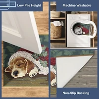 Sleepy Pup in Santa Hat Doormat