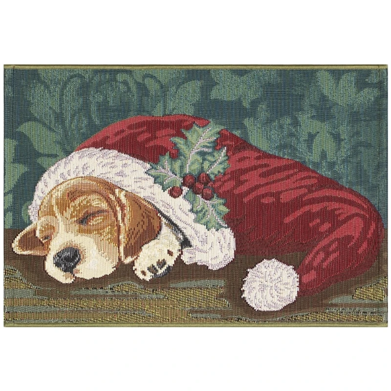 Sleepy Pup in Santa Hat Doormat