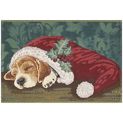 Sleepy Pup in Santa Hat Doormat, 28x47