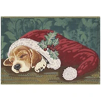 Sleepy Pup in Santa Hat Doormat, 28x47