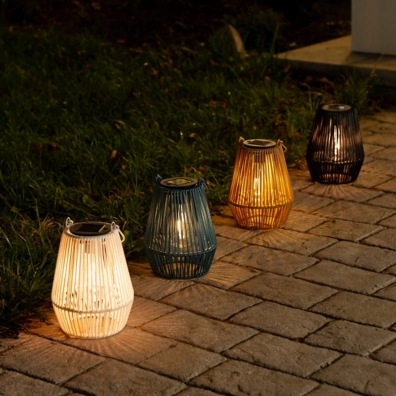 Faux Rattan Hanging Solar Lantern